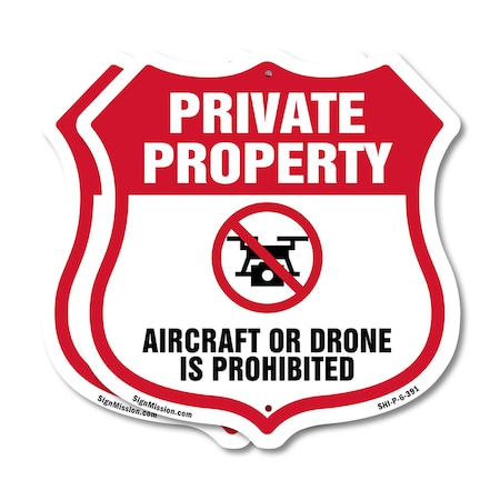 Signmission No Drone Shield Sign Aircraft Or Drone I, 6 inch X 6 inch, Plastic Sign, 2PK SHI-P-2PACK-6-391