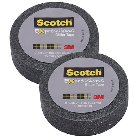 Scotch Expressions Glitter Tape, .59" x 196", Black, 2PK C514-BLK