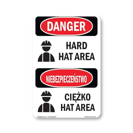 Signmission OSHA Danger Sign, Hard Hat Area Bilingual, 5in X 3.5in Decal, OS-DS-D-35-VP-1292 OS-DS-D-35-VP-1292