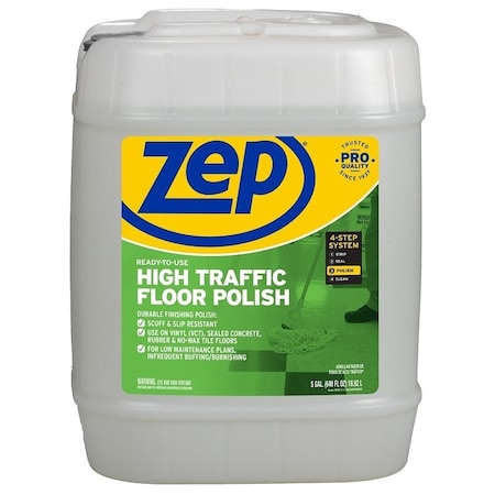 Zep Floor Polish, 5 gal Can, Liquid, Mild Ammonia, Milk/Translucent White ZUHTFF5G