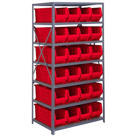 Quantum Storage Systems WIRE SHELVING UNIT W/24 RED BINS 2475-951RD