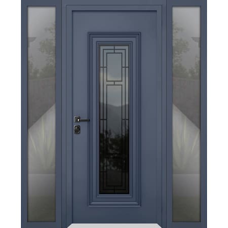 Vdomdoors Steel Door Ballucio 6044 Gray Graphite 2 Side Exterior Windows Stainless Inserts Single Modern Pain BALLUCIO6044EXD-GRE-W14+36+14xH80-RH-I