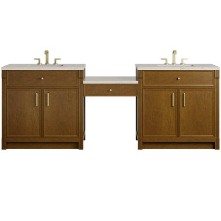James Martin Vanities Bellshire 96" Dual Vanity Set with 24" Make-Up Counter, Honey Oak w/3 cm Siberian Silestone Top 660-VMC96-HNO-3SFR