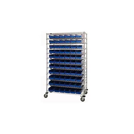 Global Industrial Chrome Wire Shelving with 140 4"H Plastic Shelf Bins Blue, 24x72x74 269056BL