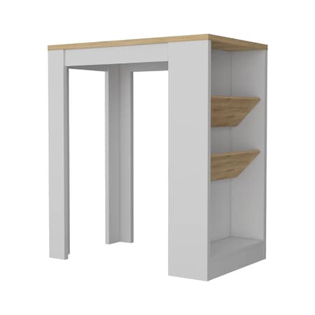 Homeroots White And Natural 36in Kitchen Island With Storage 519051