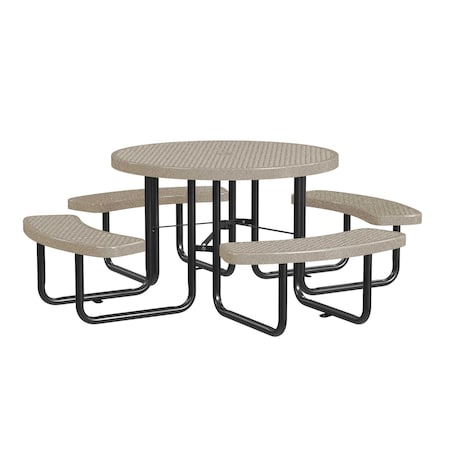 Leisure Craft Round Picnic Table, In Ground Mount, Sandstone, 46 in T46ROIG-SANDSTONE