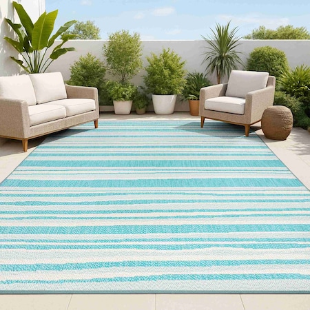 Jonathan Y Castara Wavy Stripe Modern Aqua/Cream 8 ft. x 10 ft. Indoor/Outdoor Area Rug SMB205A-8
