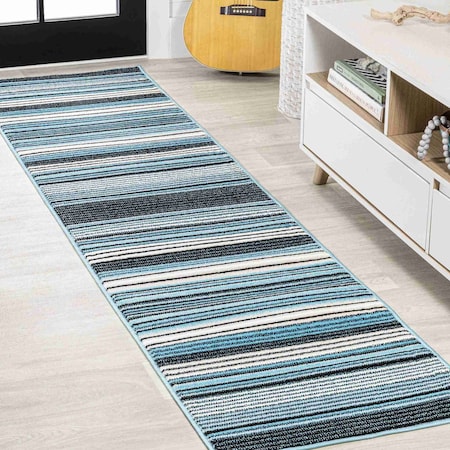 Jonathan Y Duxbury Gradient Ticking Striped Blue/Navy 2 ft. x 8 ft. Runner Rug LUX102A-28