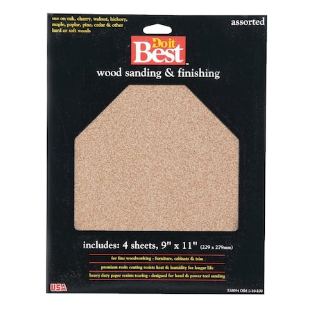 Do It Best Bare Wood 9''x11'' 220/150/100/60 Grit Assorted Grade Sandpaper, 5PK 330094GA