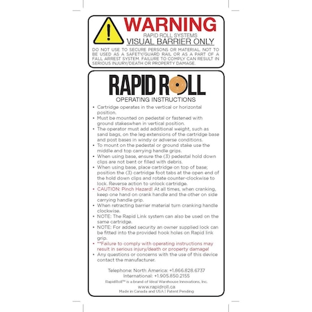Ideal Warehouse Innovations Warning Label - English, Paper, White 70-7006