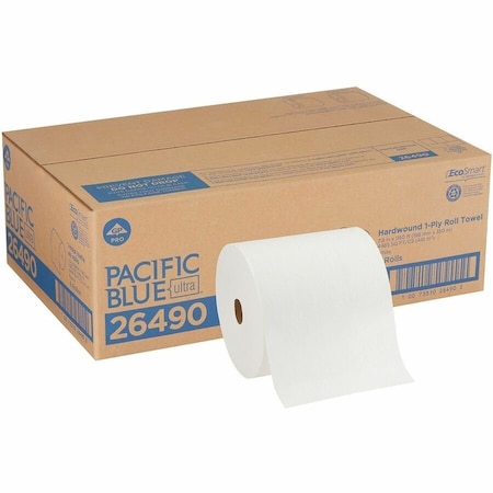 Georgia-Pacific Pacific Blue Ultra Hardwound Paper Towels, 1 Ply, Continuous Roll Sheets, 1150 ft, White, 6 PK 26490
