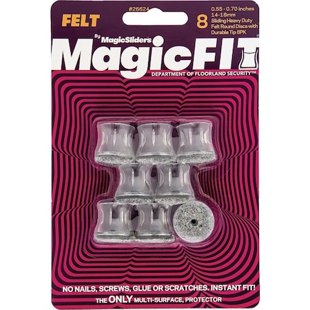 Magic Sliders Magic Fit - .55'' - .70'' Round Felt Furniture Leg Cup, 8PK 26624