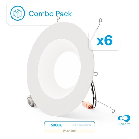Infibrite 6 In. Retrofit 5000K Daylight LED Recessed Light 12W 1100LM, Dimmable, Wet Rated, 6PK IB-006-5-12W-WH-6PK