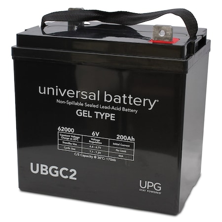 Upg Sealed Lead Acid Battery, 6 V, 200Ah, UBGC2, L5 L Type Tab Terminal, GEL, Golf Cart Type 40703