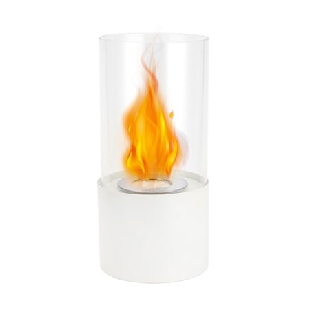 Edendirect 5 in. Tabletop Ventless Bioethanol Fireplace, White Round Stainless Steel Burner Cup ZR-06-910W