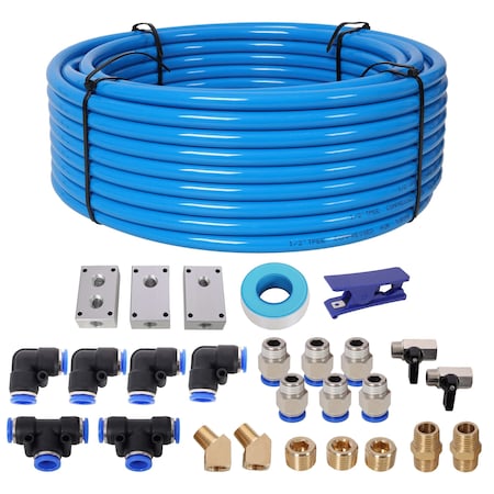 Wrightmaster Air Push to Connect Kit: Complete 1/2 in. (OD) / 3/8 in. (ID) x 100-Feet TPEE Tubing Air Piping Sys ZR-220504