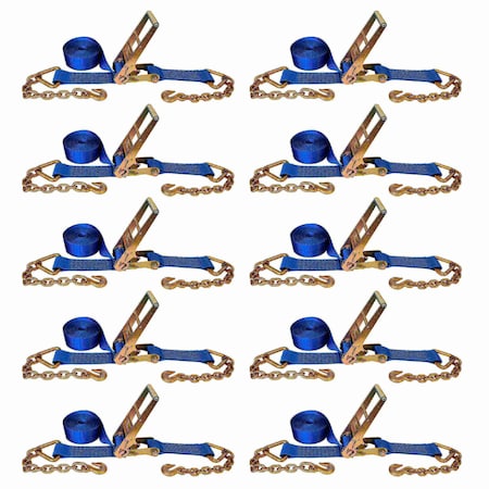 Tie 4 Safe 3'' x 30' Ratchet Strap w/ Chain Extension. WLL: 5,400 LBS Blue, 10PK RT20R-1530-F87-BU-C-10