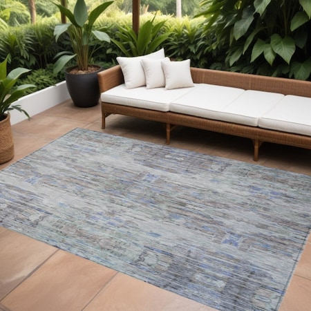 Homeroots 8' X 10' Taupe Blue And Green Abstract Washable Indoor Outdoor Area Rug 604273
