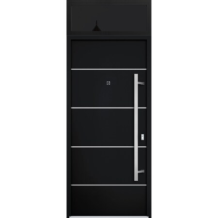 Vdomdoors Steel Door Deux 6083 Black Enamel Transom Window Sidelite Stainless Inserts Entry Door Painted W36x DEUX6083EXD-BLK-W36 x H80+16-LH-I