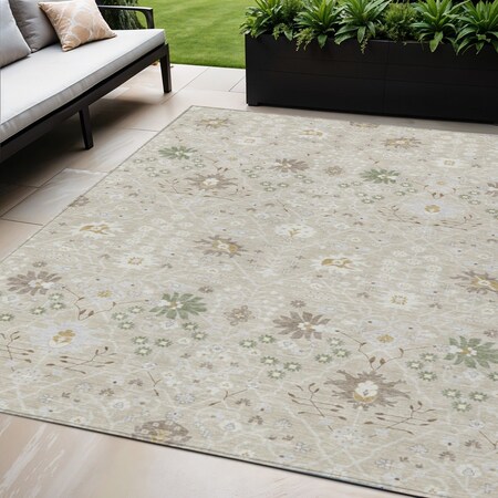Homeroots 5' X 8' Beige Brown And Green Oriental Washable Indoor Outdoor Area Rug 598017