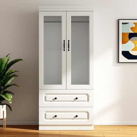 Homeroots 71" White Wood Two Door Two Drawer Combo Dresser 617971