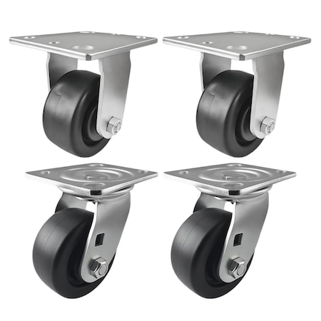 Hyw Products Heavy Duty Caster Set 4in Plastic Wheels, 2 Rigid & 2 Swivel, 4PK 40-40R-A1-HP-2,40-40S-A1-HP-2