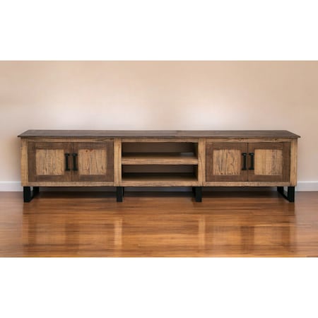 Homeroots 93" Brown Solid Wood Cabinet Enclosed Storage Distressed TV Stand 528767