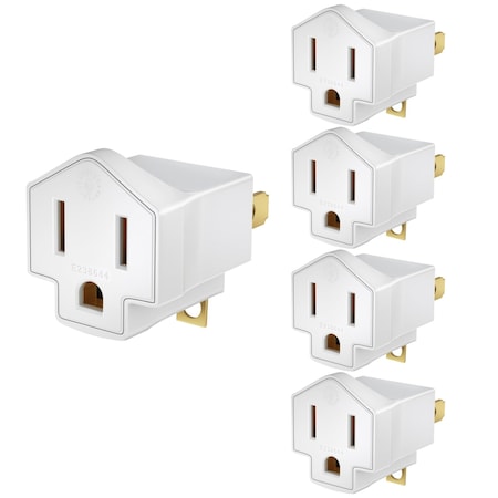 Maximm 2-Prong to 3-Prong Ground Lifter Plug Outlet Converter, 5PK, White, 5PK AD-2-TO-3PR-WHT-5PK