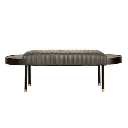 Homeroots 56in Dark Gray and Black Upholstered Genuine Leather Bench 489314