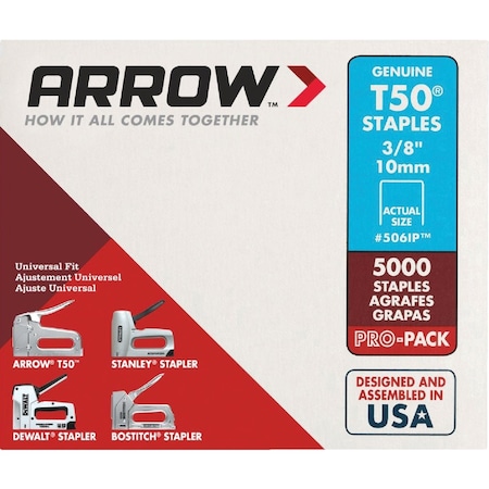 Arrow Lock T50 Pro-Pack Heavy-Duty Staple 3/8'', 5000PK 506IP