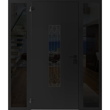 Vdomdoors Front Exterior Prehung Steel Door Ronex1477 Black Enamel 2 Sidelight Exterior Windows Sidelites RONEX1477EXD-BLK-W12+36+12xH80-RH-I