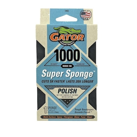 Gator Sanding Sponge, 5 in L, 3 in W, 1000 Grit, Mirror Fine, Silicon Carbide Abrasive 7465