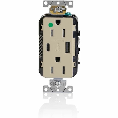 Leviton USB Receptacle, 15 A, 1 hp, Ivory T5633-HGI