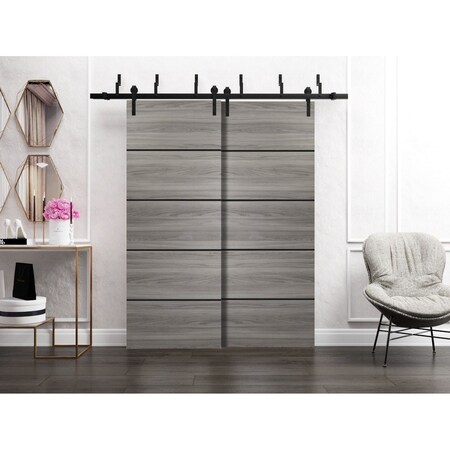 Sartodoors Slab Barn Door Panel, Planum 0015 Ginger Ash and Aluminum Strips, Sturdy Finished Doors, Pocket Clo PLANUM0015S-GA-4296
