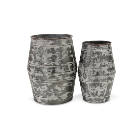 Homeroots Set of Two Gray Galvanized Metal Cylinder Floor Vases, 2PK 635604