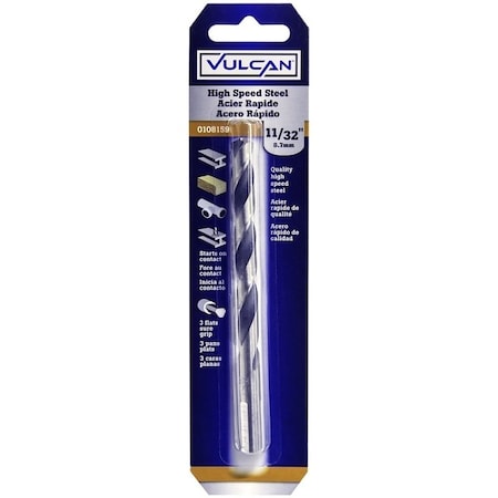 Vulcan Jobber Drill Bit, 11/32 in Dia, 4-3/4 in OAL, 3-Flat Shank 232051OR