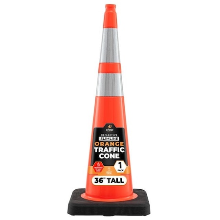 Xpose Safety 36 in Slim Line Orange Traffic Cone, Heavy Duty 12 lb Base, 6 in & 4 in Collar, DOT Approved, 1 PK OTC36SL-64-12L-1-X