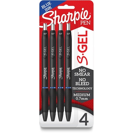 Sharpie S-Gel Pens, 0.7 mm Pen Point, Blue Ink, Gel-based, Black Barrel, 6PK 2096172