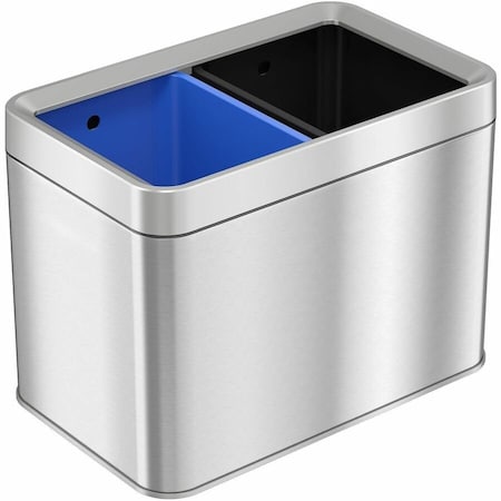 Hls Commercial 5 gal Rectangular Indoor Metal Can, Silver, Dual Compartment Open Top, Stainless Steel, 10.24 in HLS05DRO