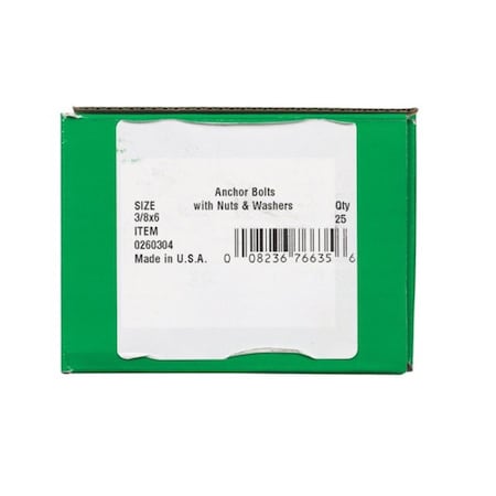 Homecare Products 260304 0.38 x 6 in. Anchor Bolts with Nuts HO3307218