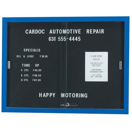 Aarco Enclosed Directory Board w/ Al Frame Sliding Doors, Black Felt, Powder Coated Blue, 36''Hx48''W SDC3648B