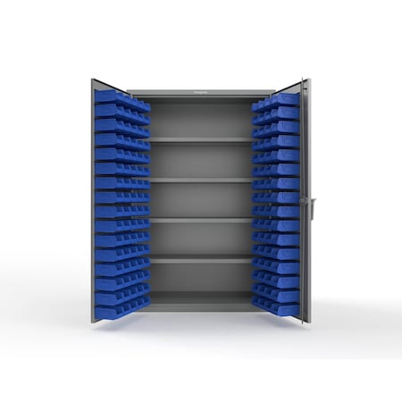Strong Hold 14 GA Bin Cabinet with 4 shelves No Legs - 48 In W. x 72 In. H x 24 In. D - 144 Blue Bins 46-BS-244-144B-NL-L