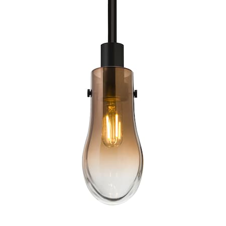 Besa Lighting Wish Stem Pendant, Amber/Clear, Black Finish, 1x3W LED Edison 1TT-WISHAM-EDIL-BK