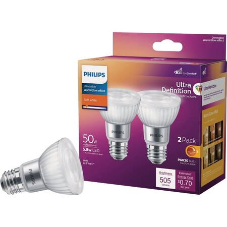 Signify Ultra Definition Warm Glow 50W Equivalent PAR20 Medium Soft White LED Floodlight Light Bulb, 2PK 570846