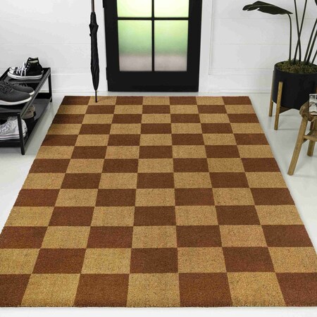Jonathan Y Peater Classic Casual Commercial Natural Coir Natural/Red Checker 3 ft. x 5 ft. Area Rug NRF110A-3