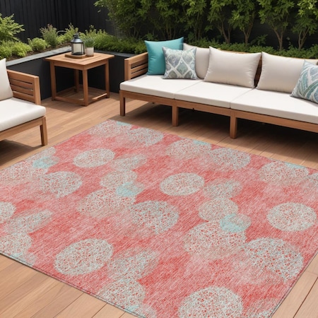 Homeroots 9' X 12' Salmon Ivory And Sky Blue Polka Dot Washable Indoor Outdoor Area Rug 614711