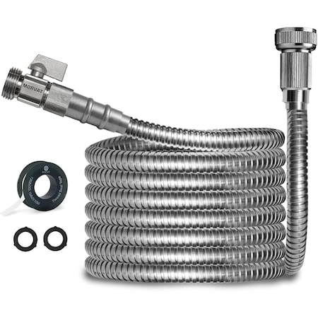 Morvat 1/2" x 10FT Premium Silver Stainless Steel Garden Hose with on/off Valve MOR-SS-HOSE-10-A