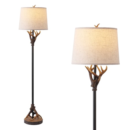 Jonathan Y Benjamin 61 in. Rustic Lodge Faux Antler Resin/Metal LED Floor Lamp, Brown JYL1020A