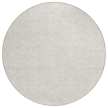 Homeroots 8' Ivory And Beige Round Geometric Washable Indoor Outdoor Area Rug 583362
