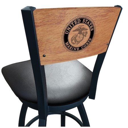 Holland Bar Stool Co 36" Blk Wrinkle U.S. Marines Swivel Bar Stool, Laser Engraved Back L03836BWMedMplAMarineBlkVinyl